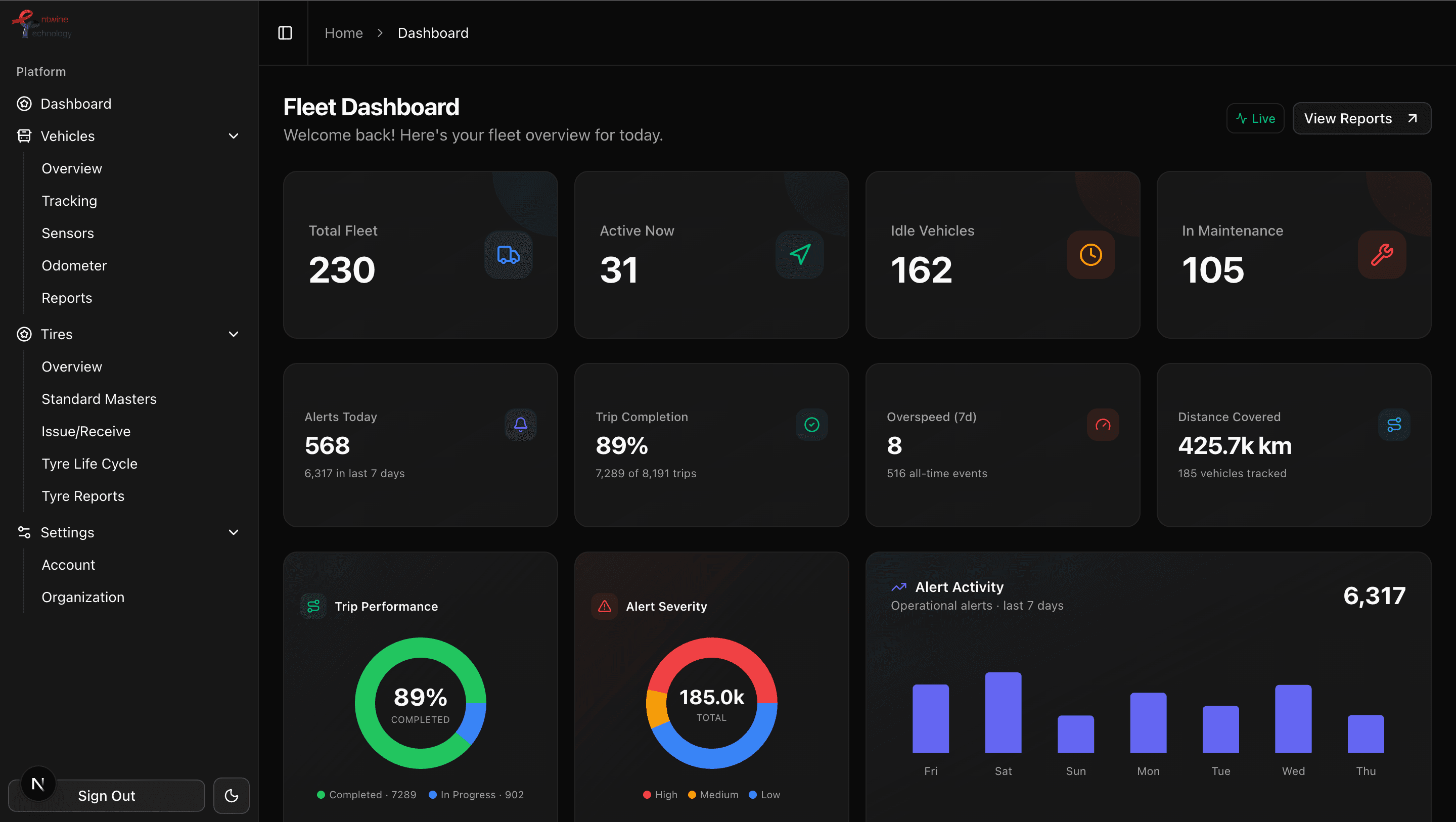 Entwine Fleet dashboard preview